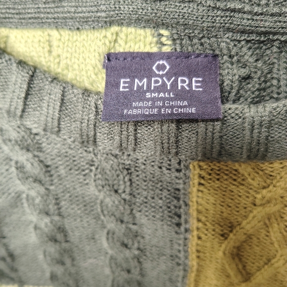 Empyre Green Crew Neck Sweater with Geometric Cable Knit Sz S - Picture 3 of 12